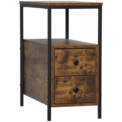 Slim Side Table End Table with 2 Drawers & Storage Shelf for Living Room, Brown