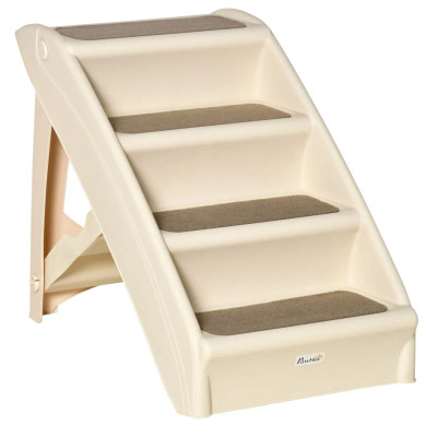 Beige Foldable Non-Slip Pet Stairs for Small Dogs and Cats