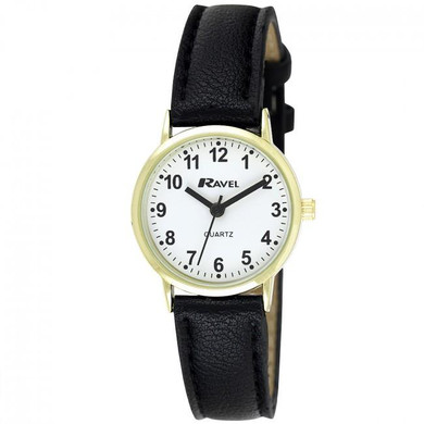 Ravel Ladies Classic Strap Watch Black / Gold / White R0129.16.2