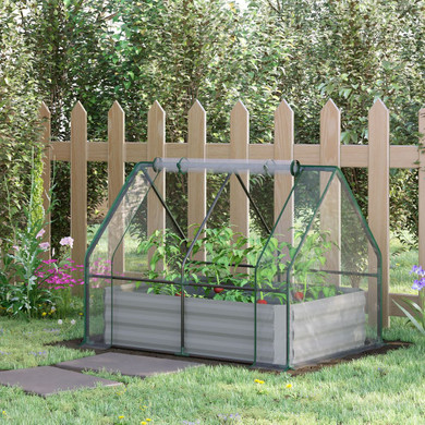 Steel Raised Garden Planter Box Kit with Greenhouse, for Dual Use, Clear