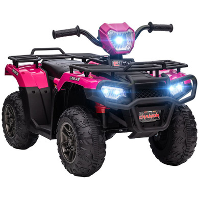 Pink Electric Quad Bike for Kids with LED Lights, Music, and Soft Seat - HOMCOM 12V Battery-Powered Ride-On Toy for Ages 3-5