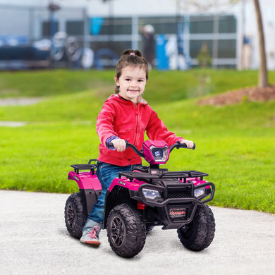 Pink Electric Quad Bike for Kids with LED Lights, Music, and Soft Seat - HOMCOM 12V Battery-Powered Ride-On Toy for Ages 3-5