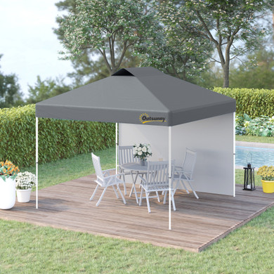 3x(3)M Pop Up Gazebo Canopy Tent w/ 1 Sidewall Carrying Bag Grey Outsunny