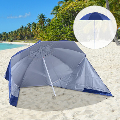 Beach Umbrella Sun Shelter 2 in 1 Umbrella UV Protection Steel Blue Outsunny