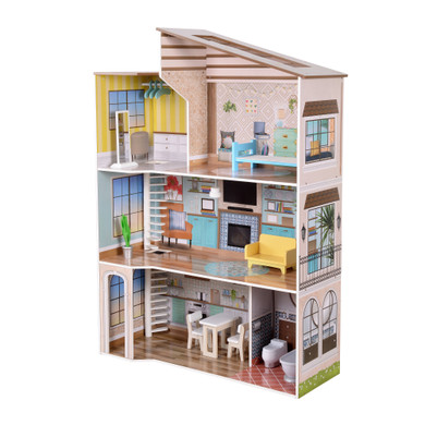 Olivia's Little World Large Kids Wooden Dolls House 3 Floors & 17 Accessories