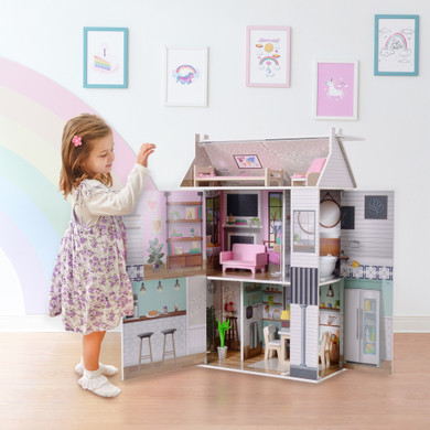 Olivia's Little World Kids Wooden Doll House 3 Floors & 13 Accessories