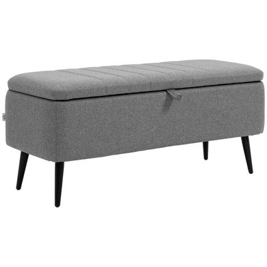 HOMCOM Storage Ottoman Bench - Grey Linen Fabric, Padded Top, Steel Legs - Compact Dimensions, 92x31cm Inner Compartment, 150kg Load Capacity - Stylish and Functional Furniture for Home Storage
