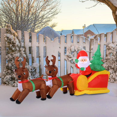 HOMCOM Inflatable Self-inflating Santa Sleigh Reindeer Christmas Outdoor