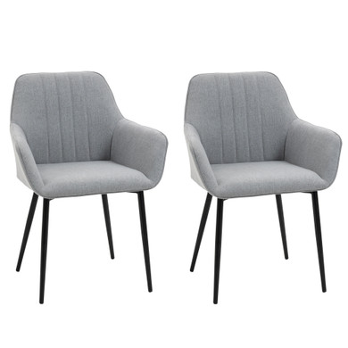 Set of 2 Dining Chairs Upholstered with Metal Legs, Light Grey 2 h