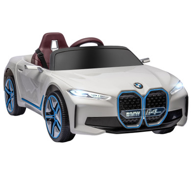 BMW i4 Licensed 12V Kids Electric Ride-On in White - Fun and Safe Toy Car for Children Ages 3-6, EN71 Certified