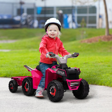 Electric Quad Bike, 6V Kids Ride On ATV w/ Back Trailer for 18-36 Months - Pink