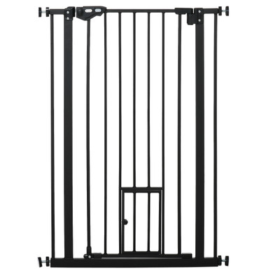 Extra Tall Dog Gate with Cat Door Auto Close for Stairs 74-80 cm Wide Pawhut