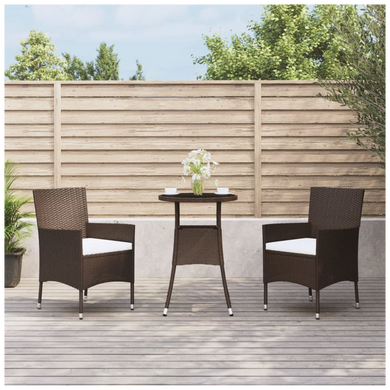 3 Piece Garden Bistro Set with Cushions Brown Poly Rattan