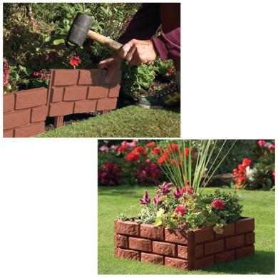 4PK Hammer in Lawn Edging Edge Garden Fence Brick Effect