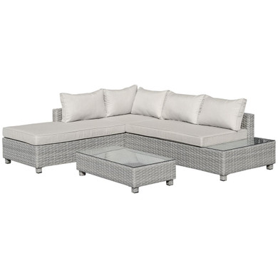3 PCs Aluminium Patio PE Rattan Sectional Sofa Set w/ Chaise Lounge