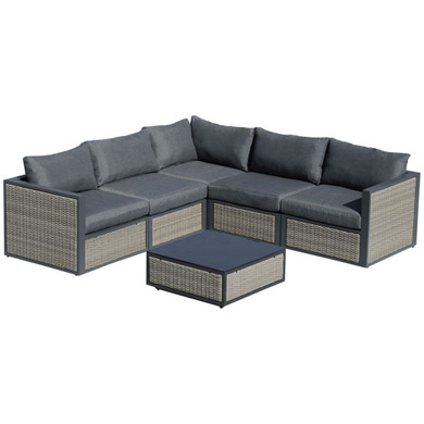 6 PCs Patio PE Rattan Sofa Set Sectional Conversation Furniture Set