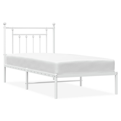 vidaXL Metal Bed Frame with Headboard White 90x200 cm