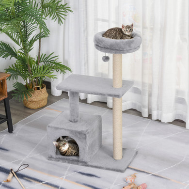 Cat Tree w/ Sisal-Covered Scratching Posts Condo Grey 60L X 33.5W X 96H cm