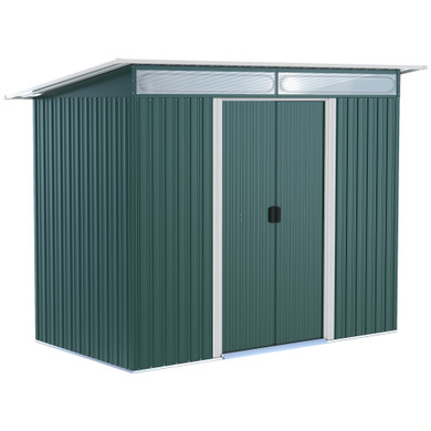 Pent Roofed Metal Shed Foundation Vent 260x133x200cm Sliding Door Green