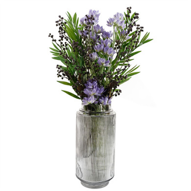 60cm Artificial Purple Starflower Display Glass Vase