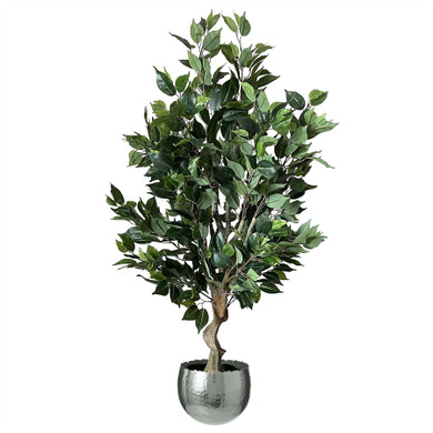 100cm Premium Artificial Ficus Twist Tree Silver Curve Planter