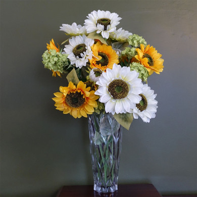 80cm White and Yellow Sunflower Mix Glass Vase