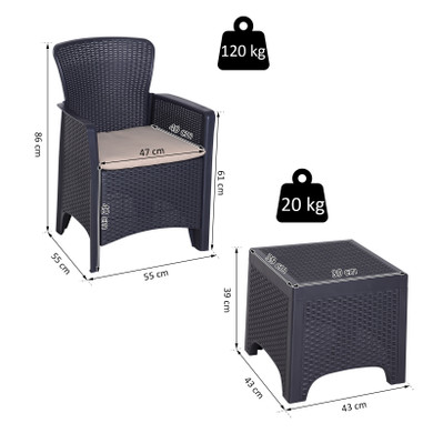 3-PCS Garden Coffee Set Rattan Chair with Coffee Table Cushion High Load Patio
