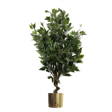 110cm Artificial Evergreen Twist Ficus Tree Gold Planter