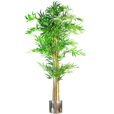 150cm (5ft) Realistic Artificial Bamboo Plants Trees - XL with Silver Metal Planter