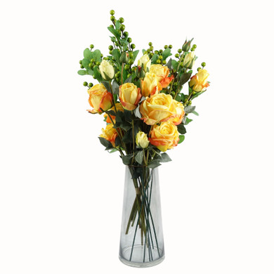 60cm Yellow Rose Artificial Flowers Glass Vase