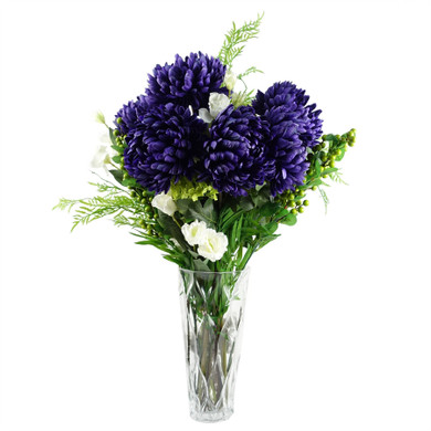 90cm Purple Chrysanthemum and Ferns Glass Vase
