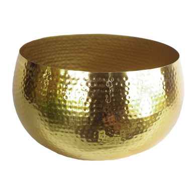 Leaf Large Metal Planter Bowl 32 x 20cm Hammered Gold Colour - Straight Edge