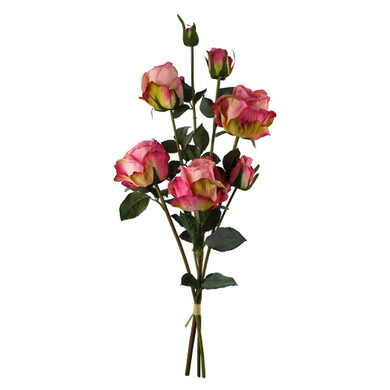 60cm Pink Rose Artificial Flowers Spray - 4 Flowers 3 Buds