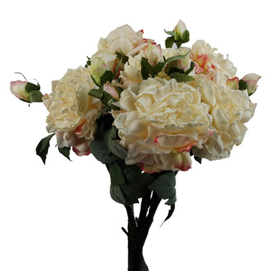 6 x 60cm Peony Artificial Flower Cream - 6 flowers 18 buds