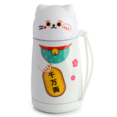 Reusable Shaped Stainless Steel Hot & Cold Thermal Insulated Drinks Bottle - Maneki Neko Lucky Cat 