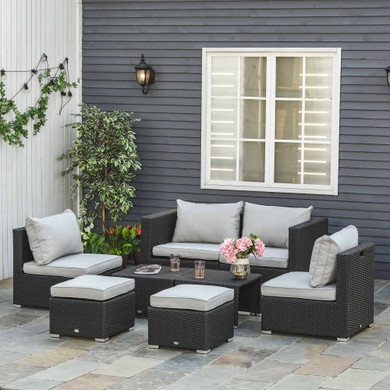 6-Seater Sofa & Coffee Table Rattan Outdoor Garden Furniture Set 