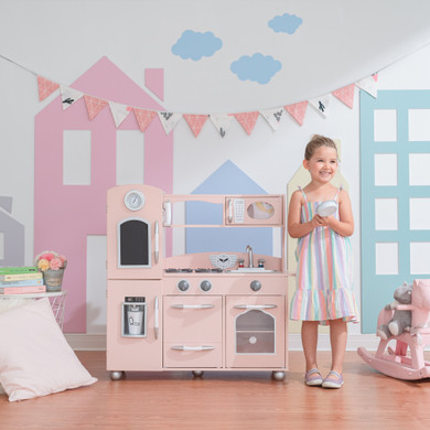 Pink Retro Wooden Kitchen Toy Kitchen With Ice Maker