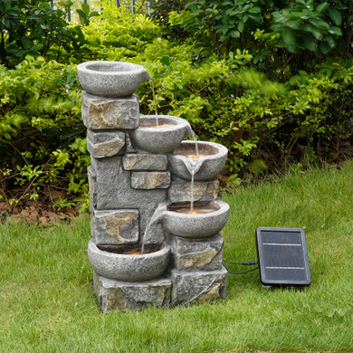 Solar Power Water Fountain Feature with Lights & Battery Back Up
