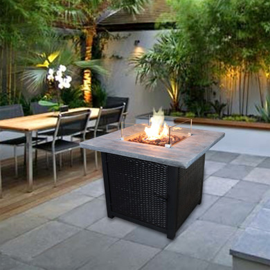 Outdoor Garden Gas Fire Pit Table Heater, Glass, Lava Rocks & Cover