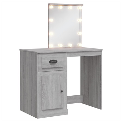 vidaXL Dressing Table with LED Lights Grey Sonoma 90x42x132.5 cm
