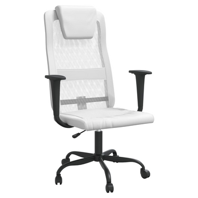 vidaXL Office Chair White Mesh Fabric and Faux Leather