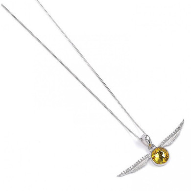 Harry Potter Sterling Silver Crystal Necklace featuring the Golden Snitch Charm, adorned with crystals. Officially licensed, 18-inch chain, presented in a luxury gift box