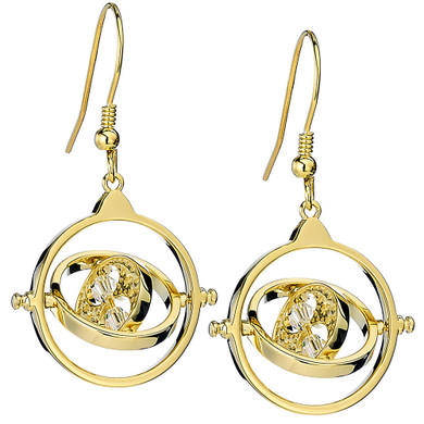 Gold Plated Crystal Earrings with Spinning Time Turner - Officially Licensed Harry Potter Jewellery