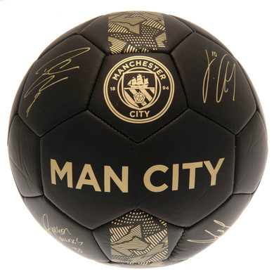 Manchester City FC Signature Gold PH Football - Matte Black Finish, Size 5 - Officially Licensed Product with Gold Crest and Player Signatures