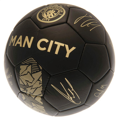 Manchester City FC Signature Gold PH Football - Matte Black Finish, Size 5 - Officially Licensed Product with Gold Crest and Player Signatures