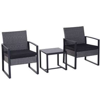 Outsunny 3-Piece Rattan Dining Set Patio Bistro Table Chair Conversation Set