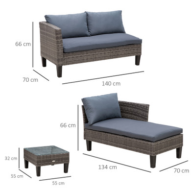  3-Seater Outdoor Garden PE Rattan Furniture Set Grey