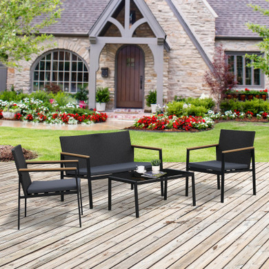  4-Seater Outdoor PE Rattan Table and Chairs Set Black