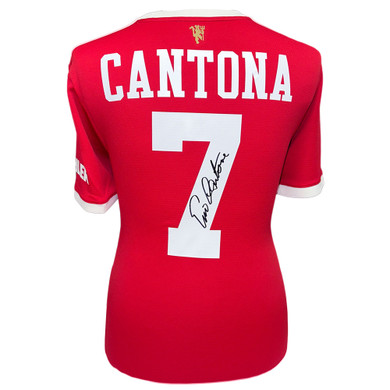Manchester United FC Cantona Signed Shirt - Eric Cantona's autograph on the 2021-2022 season replica jersey, officially licensed football memorabilia
