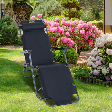Outsunny 2 in 1 Sun Lounger Folding Reclining Chair Camping Adjustable Back & Pillow